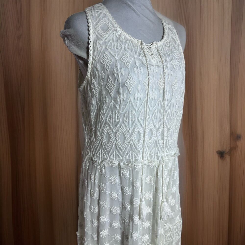 White Lace Long Maxi Dress Sz Large Boho Cottagecore Lined Cotton By Vasna - Picture 2 of 13